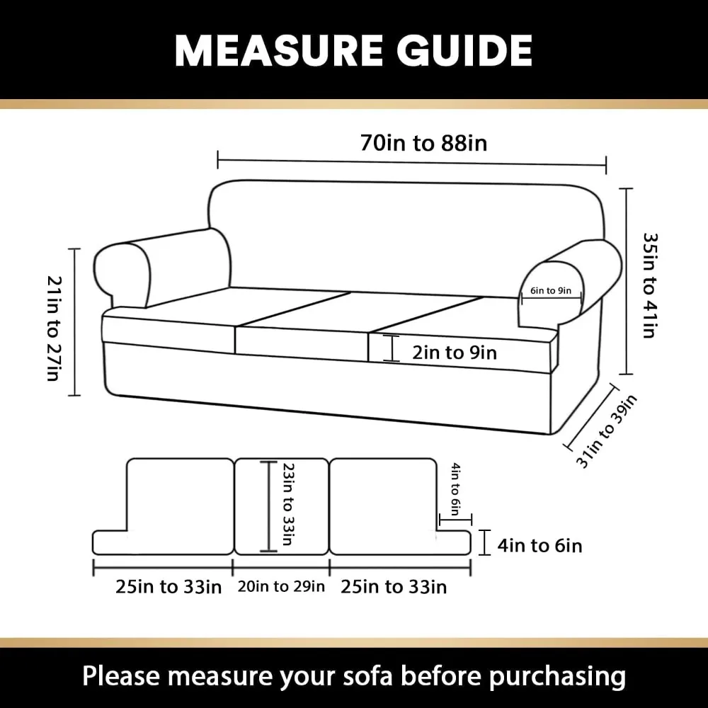T Cushion Sofa Slipcover 4 Piece Soft Couch Cover with 3 Seat Covers Grey