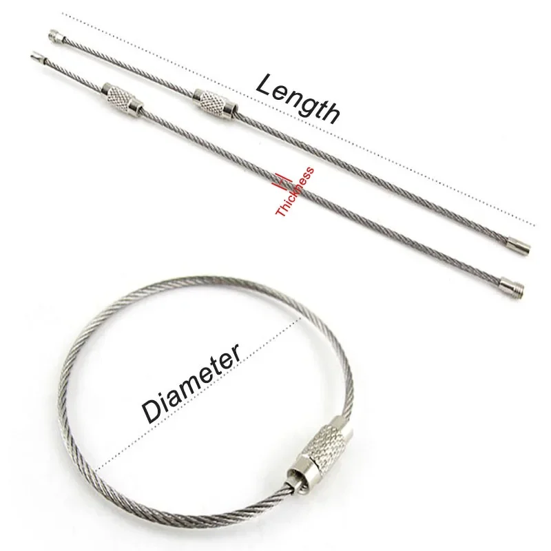 1/3/5/10/20Pcs Keychain Tag Rope Stainless Steel Wire Cable Bags Loop Screw Lock Gadget Key Chains Hanging Rings