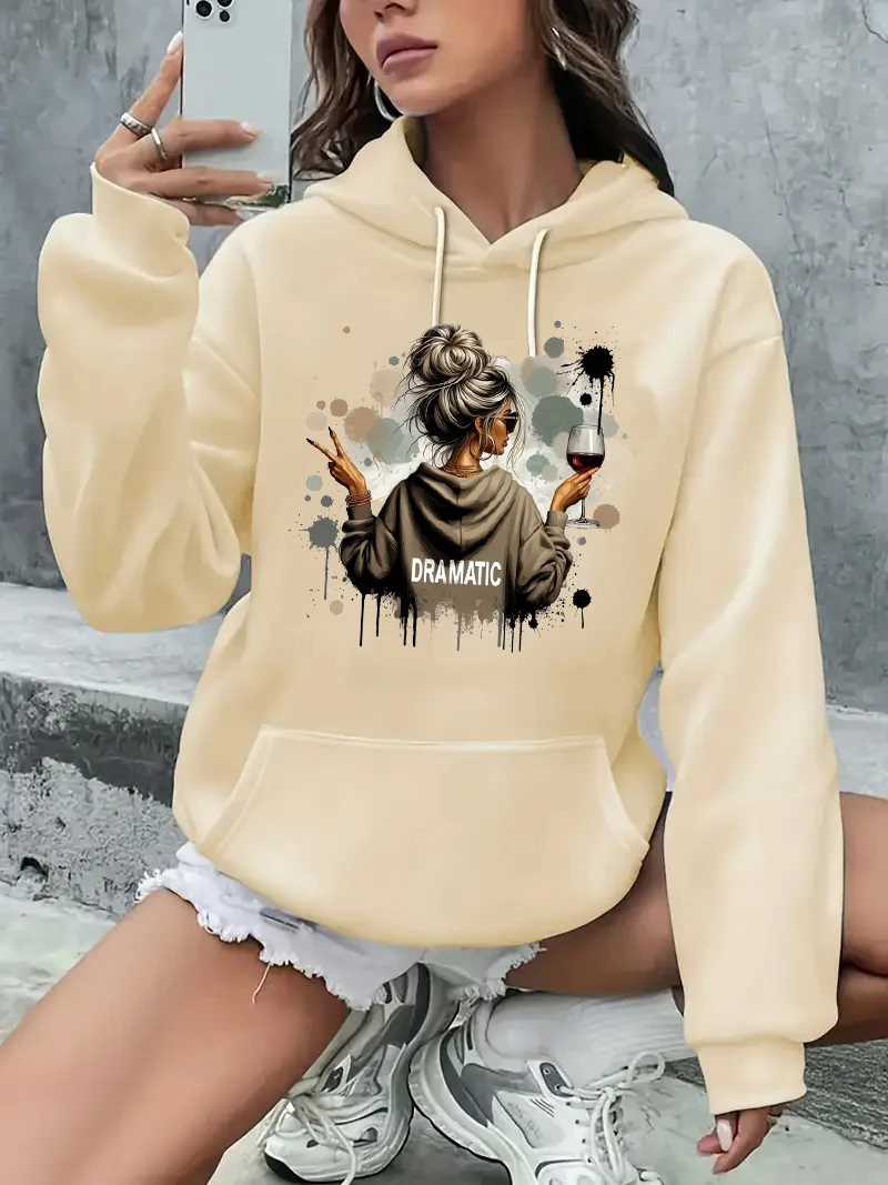 2026 New Hoodie Streetwear Dramatic Wine Art Print Long Sleeve Sweatshirt Clothing Vintage 2000s Hoody Autumn Winter Hoodies