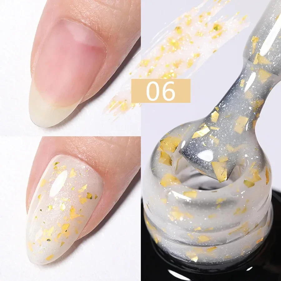 

7.3ml Gold Glitter Rubber Base Gel Polish Flake Sequins Mix Gel Gold Pink Milky White Semi Permanent UV LED Nail Art Gel Varnish