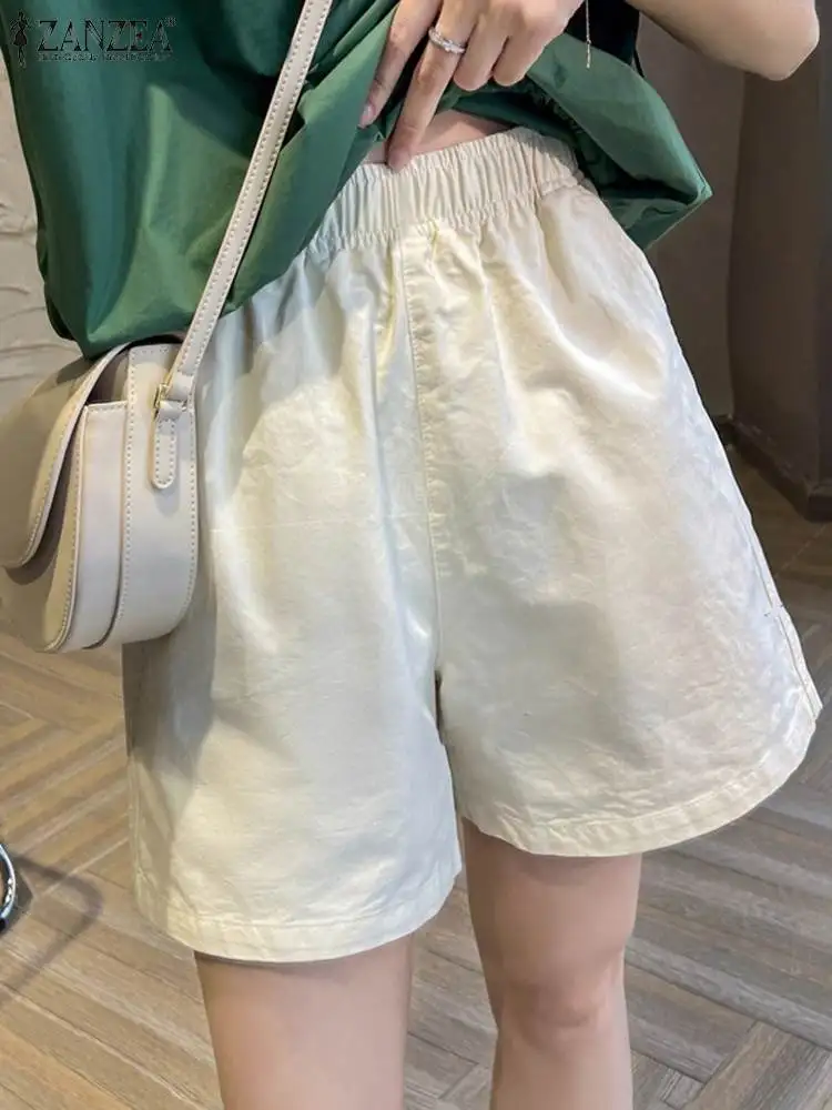 

ZANZEA Korean Fashion Loose Shorts Elastic Waist Everyday Women Casual Short Pant 2024 Summer Solid Color Holiday Short Trouser