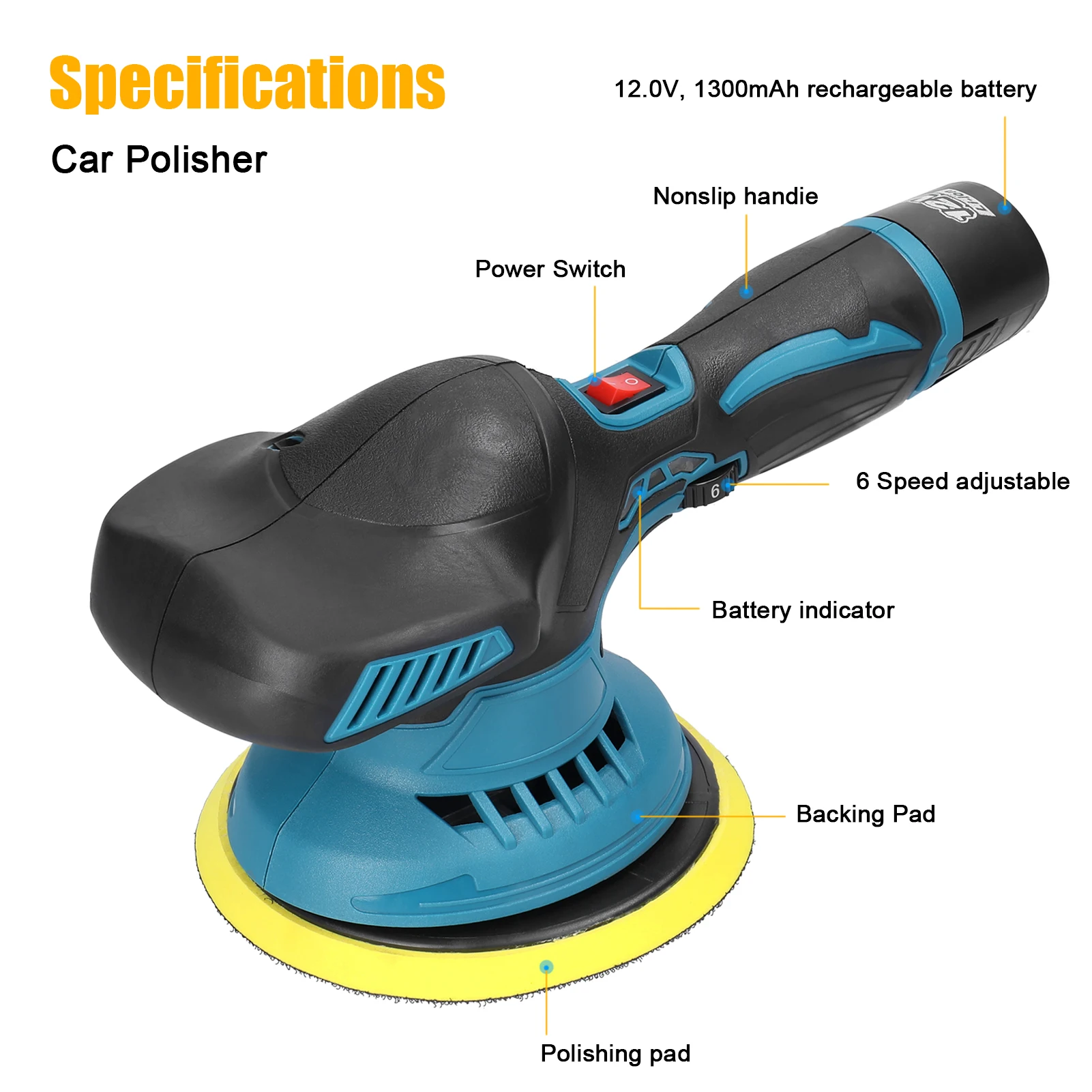 Cordless Excêntrico Car Polisher 8 Engrenagens de Velocidades Ajustável Elétrica Auto Polimento Máquina Multifuncional Metal Enceramento Madeira