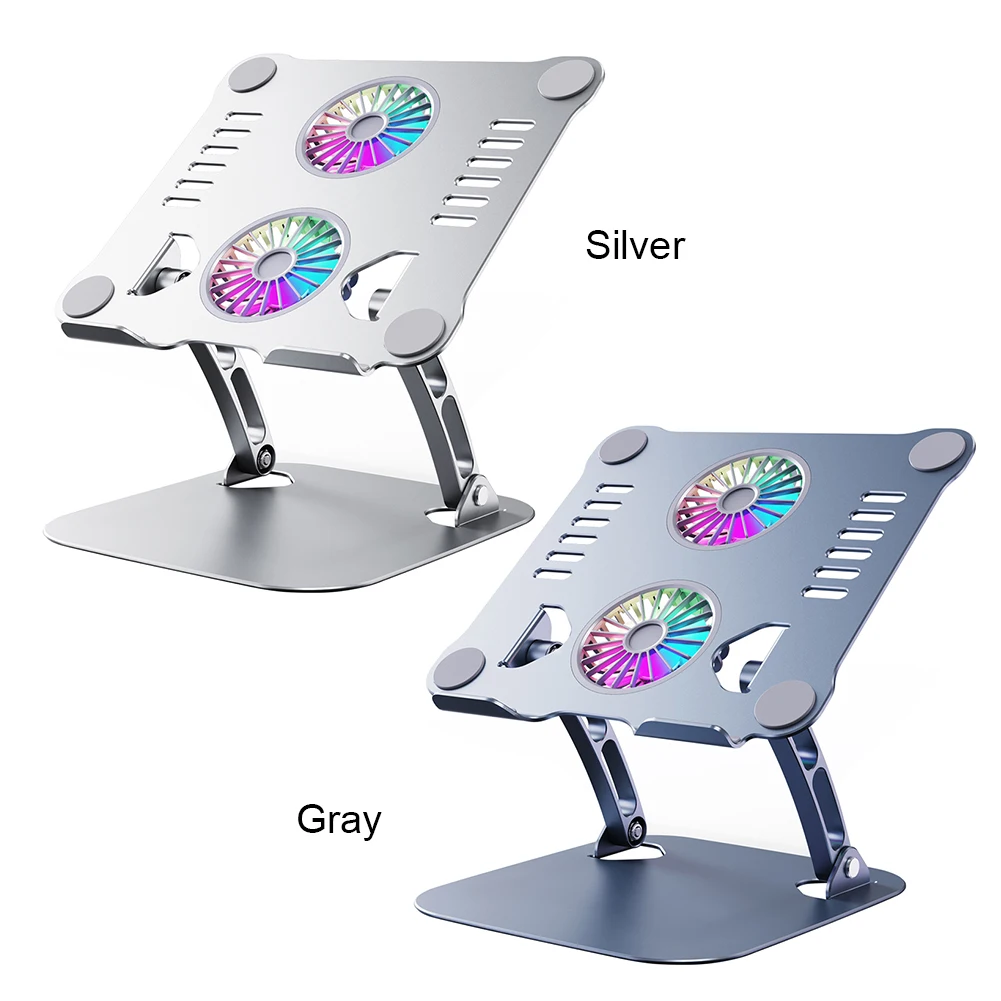 حامل تبريد للكمبيوتر المحمول المكتبي قابل للطي بارتفاع قابل للتعديل مع حامل كمبيوتر مروحتين للتبريد مضاد للانزلاق لأجهزة الكمبيوتر المحمولة حتى 15.6 بوصة