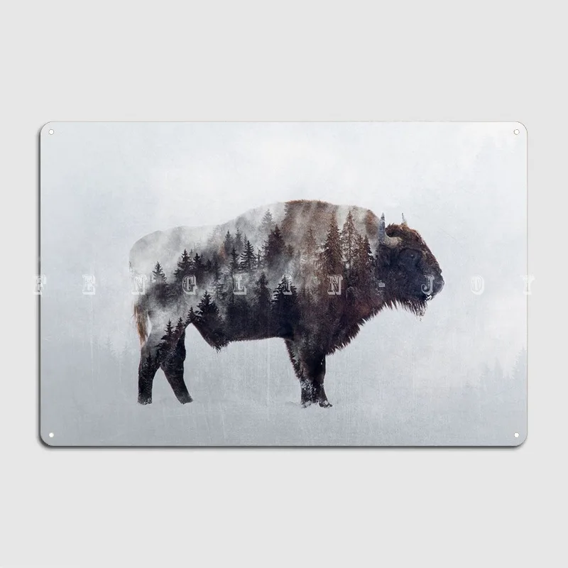 Bison Double Exposure Poster Metal Plaque Cave Pub Decoration Wall Decor Cinema Living Room Tin Sign Posters