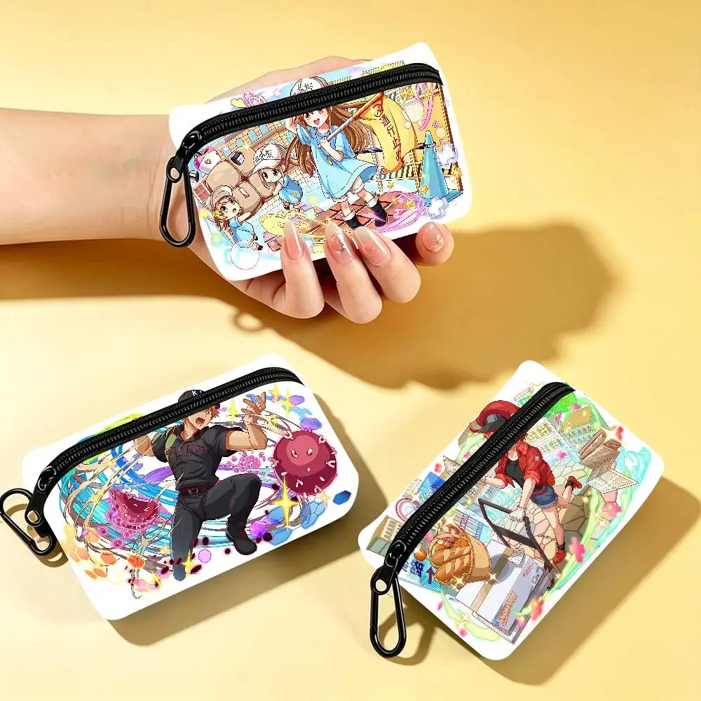 Anime Cells At Work! Wallet Detachable Carabiner Hook Compact Storage Bag For Outdoor Shopping Accessory