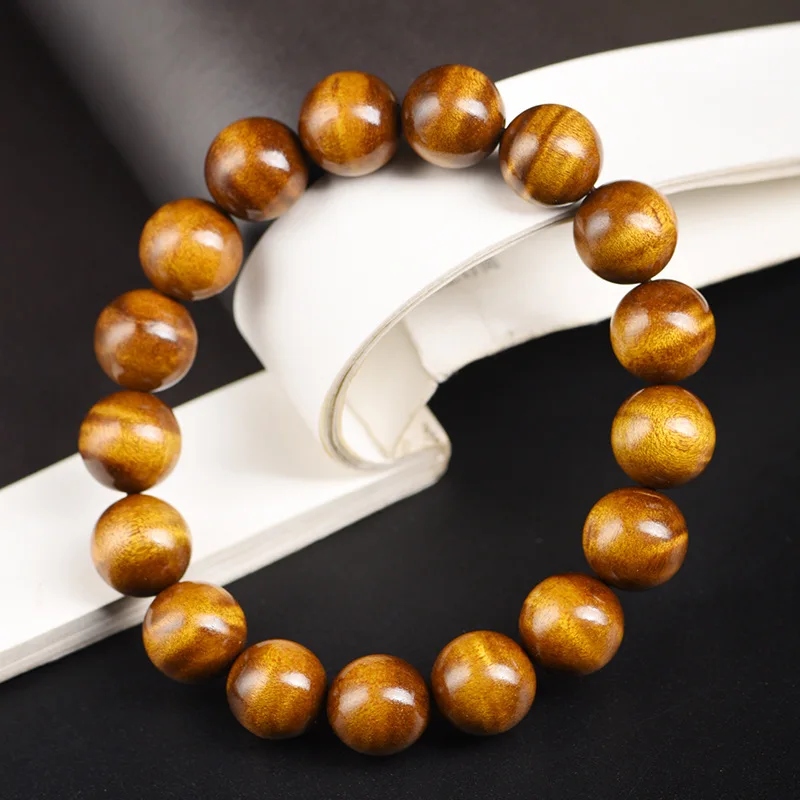 Golden Phoebe Wood Water Ripple Beaded Bracelet Unisex Prayer Mala Beads Collectible Wenwan Jewelry 12mm 15mm Ideal Gift For Med