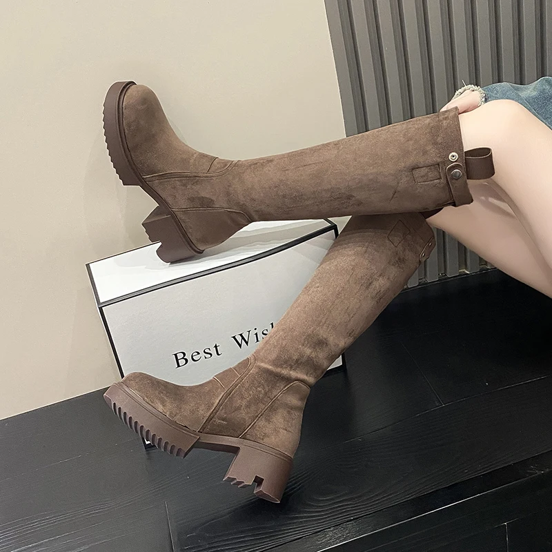 

2024 New Thick Bottom Elastic Slimming Ladies Over-the-knee Boots Women Shoes Versatile Fashionable Retro Knight Boots Trendy