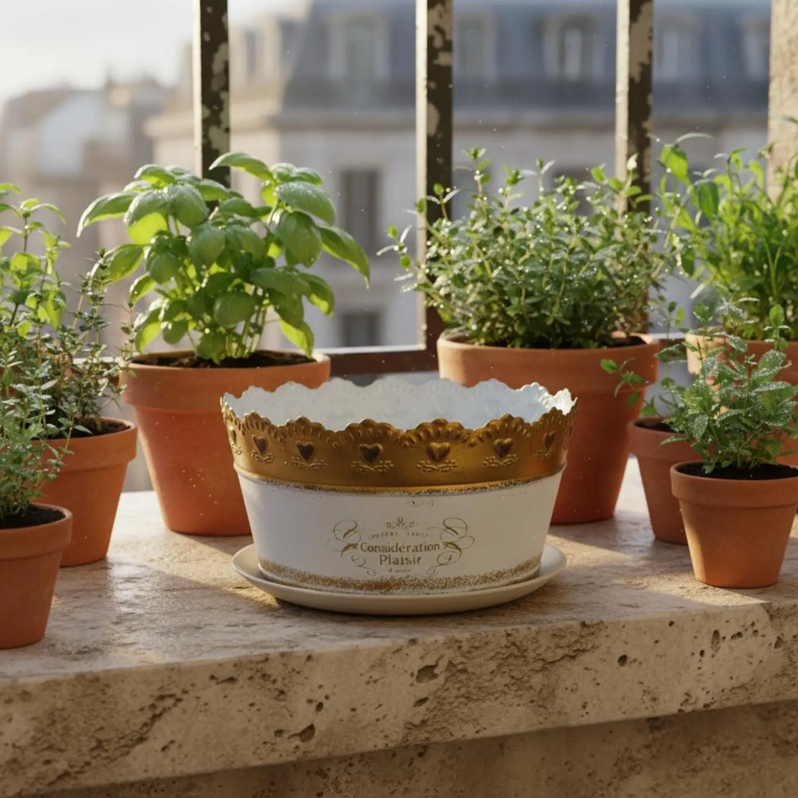 3 Pieces Lace Trim Planter Decorative Vintage Metal Planter Ornamental Tin Pot Indoor Outdoor Use Garden Decor for Courtyard
