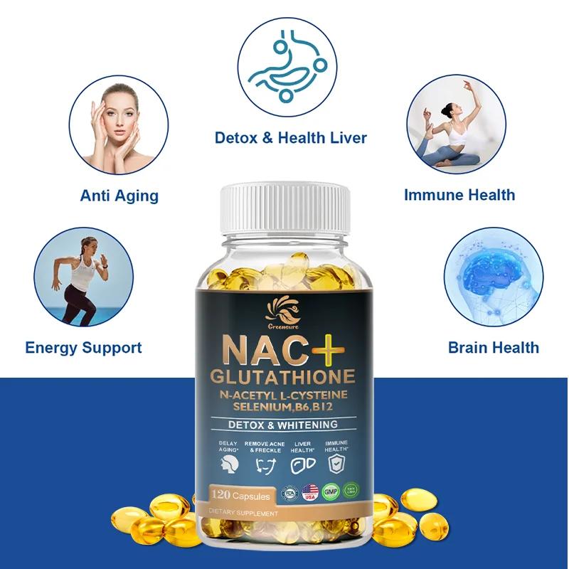 NAC Glutathione Capsules Skin Supplement Improved with Selenium, B6 & B12 - Non-GMO, Vegan - 60/120 Capsules