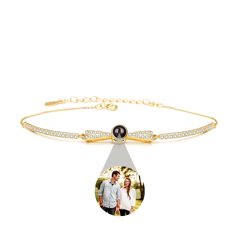 

Custom Photo Projection Photo Bracelet for Women Personalized Christmas Gift Geometric Bow Pendant Bracelet Lover Jewelry
