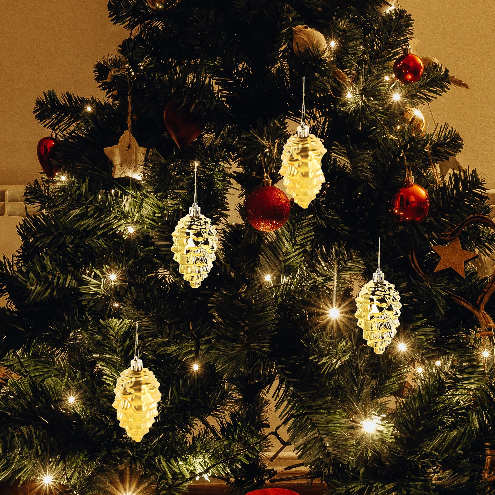 

8 Pcs Pine Cones Mini Ornaments Baubles Decorative Gold Pinecones Glass Large for Decorating Fall Hanging Painted