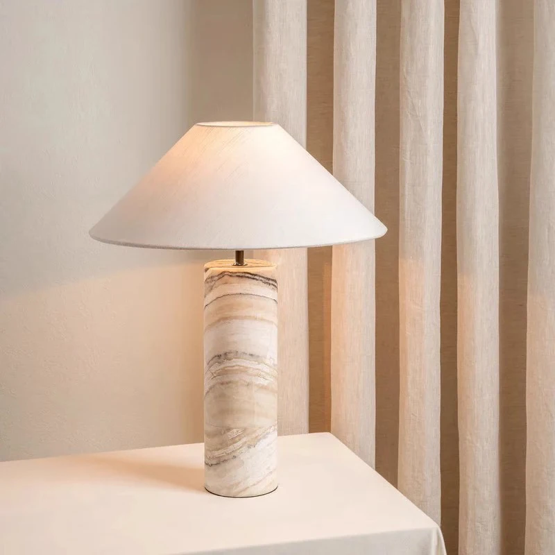 Italian Designer Marble Table Lamp Creative Iron Lampshade Bedside Living Room Decoration Item Luxury Desk Light Stone Base
