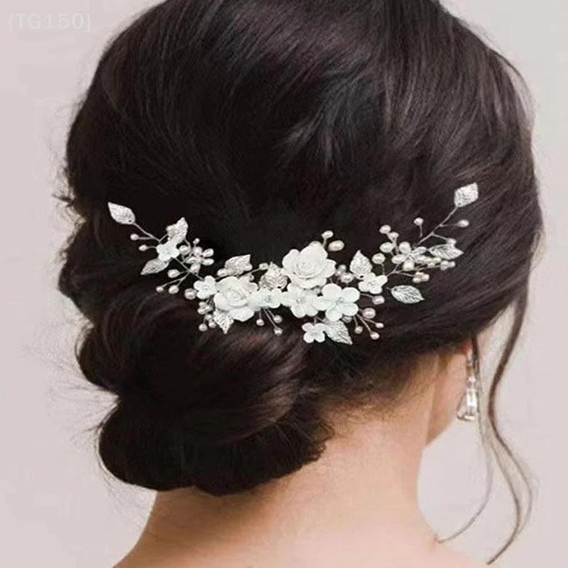 TG1501Pcs Pearl Hair Piece Leaf Hair Accessories Flower Wedding Hair Vine Rhinestone Headband For Women And GirlsWT