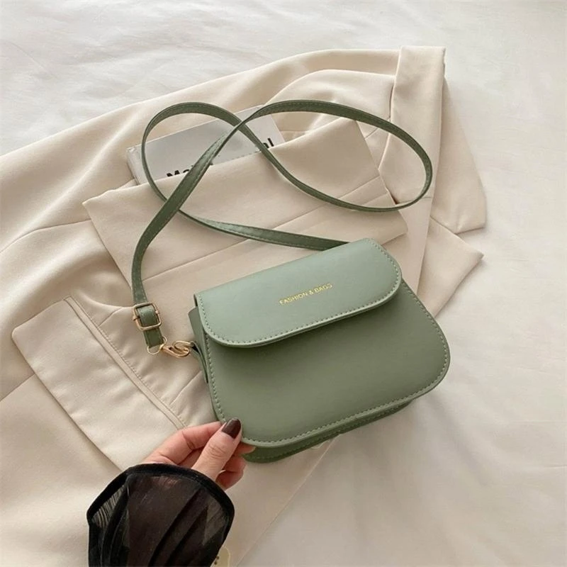 

652F Women Fashionable Small Square Shoulder Bag with Cover PU Leather Solid Color Crossbody Purse with Adjustable Strap