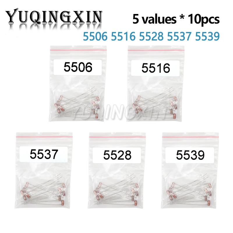 50pcs (5values*10pcs) LDR Photoresistor diy kit for 5506 GL5506 GL5516 GL5528 GL5537 GL5539