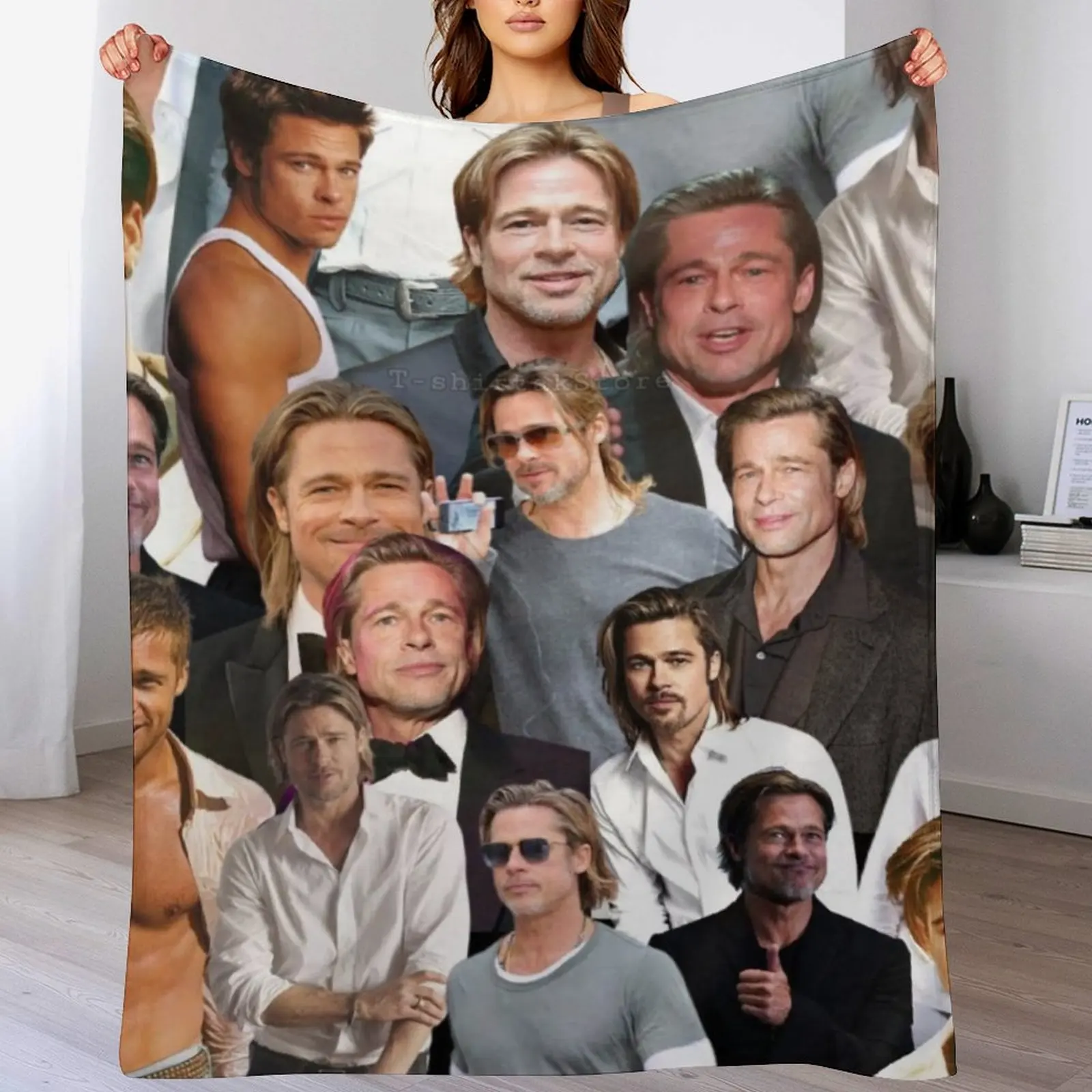 

Brad Pitt Photo Collage Throw Blanket halloween Stuffeds Camping Multi-Purpose Blankets