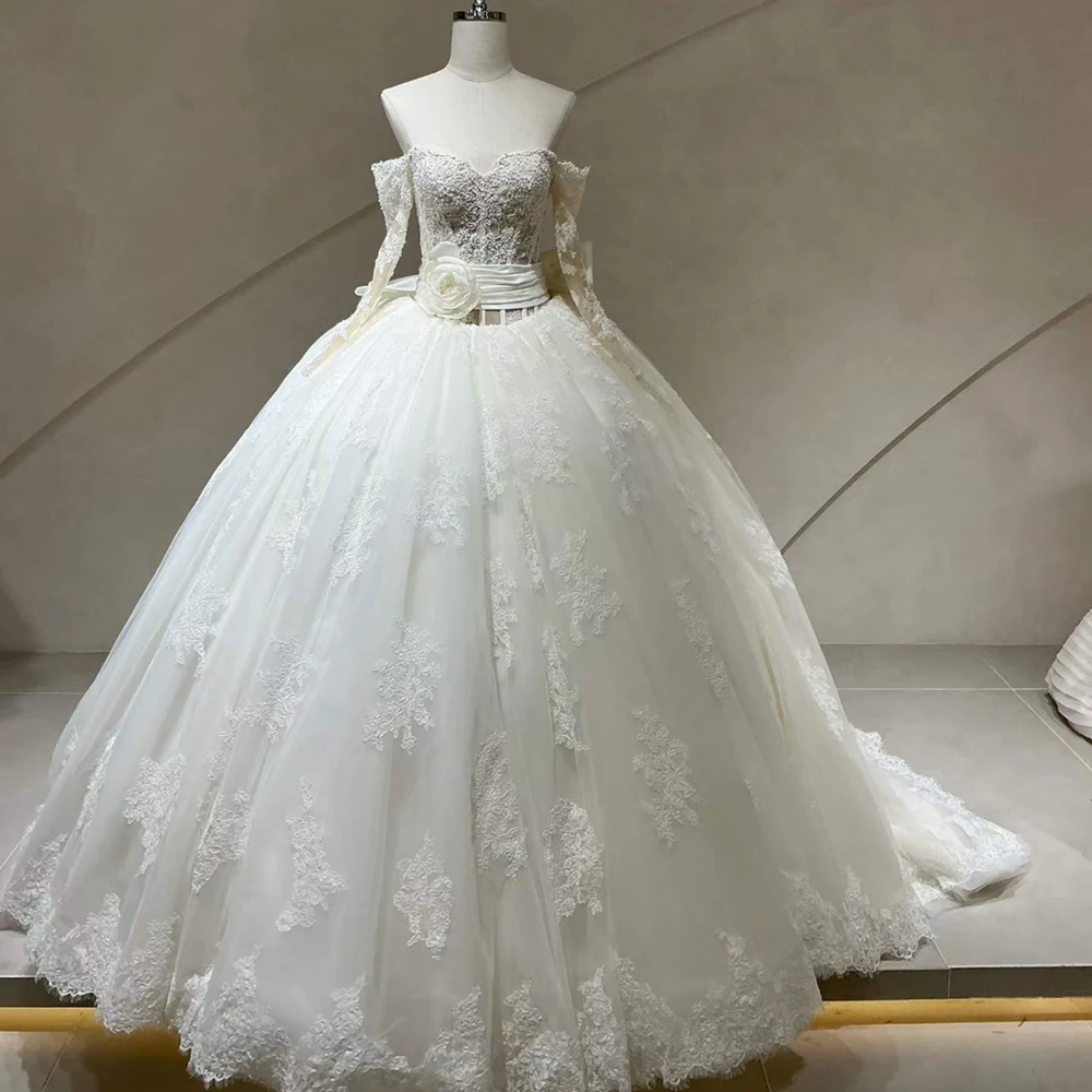 

Flash Deals Wedding Dress For Women Illusion Long Sleeve Lace Princess Scoop-Neck Customized Bridal Gown Vestidos De Novia