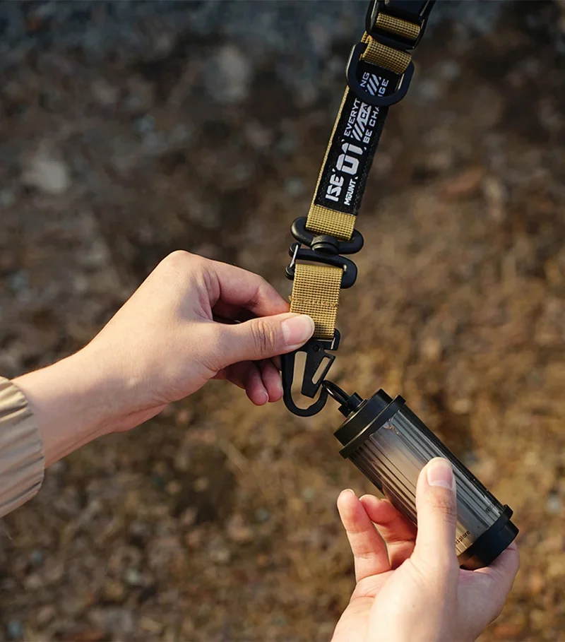 Outdoor-Camping-Hängegurt, tragbar, verstellbar, Handschlaufe, Tasche, Picknick-Ausrüstung, Karabiner-Clip, Schlüsselanhänger, Wandern, Camping-Ausrüstung – Detail 7