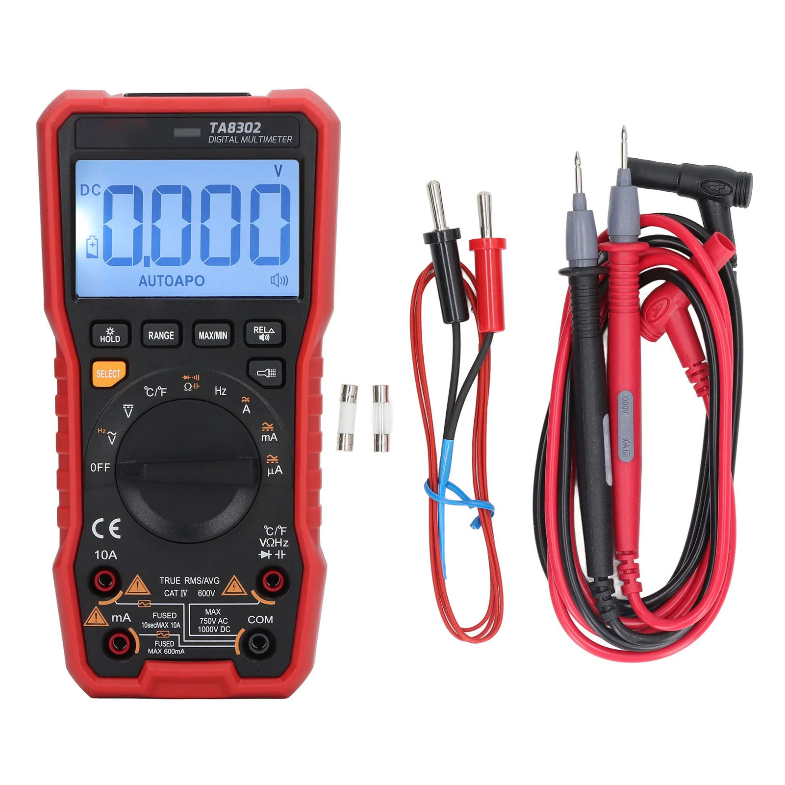 TA8302 True RMS Digital Multimeter with NCV Detection Auto Range Backlit LCD Screen for General Purpose Testing