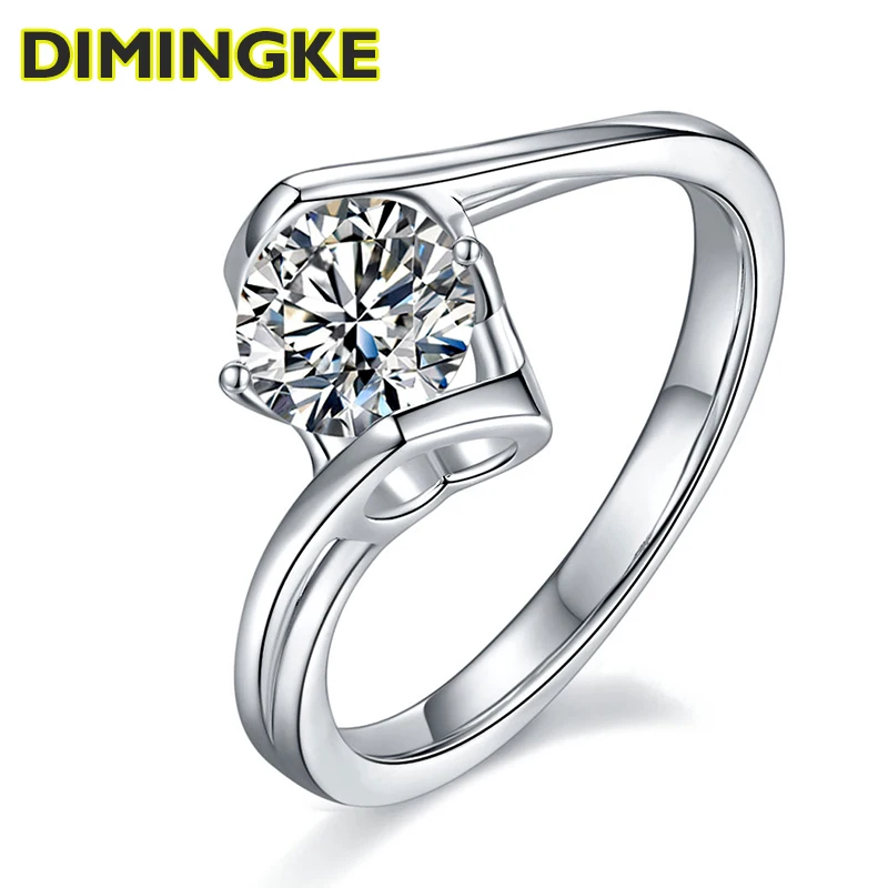 

DIMINGKE Classic S925 Silver Woman Ring 1 Carat D Moissanite Pass Diamond Test Jewelry Wedding Cocktail Party