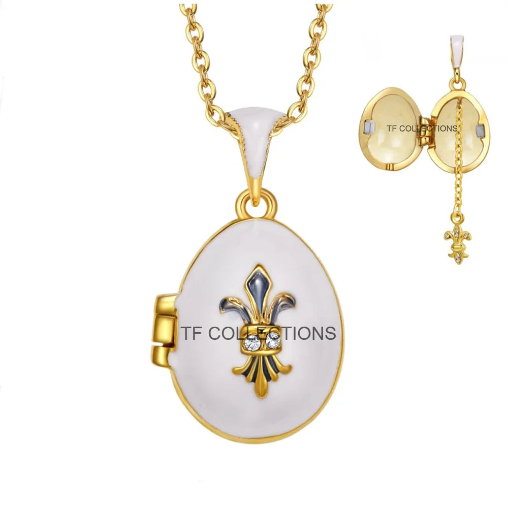 YAFFIL Enamel Handmade Jewelry Locket Brass Vintage Egg Sword Pendant Crystal Necklace Gift To Women Girls Two Methods Of Wear