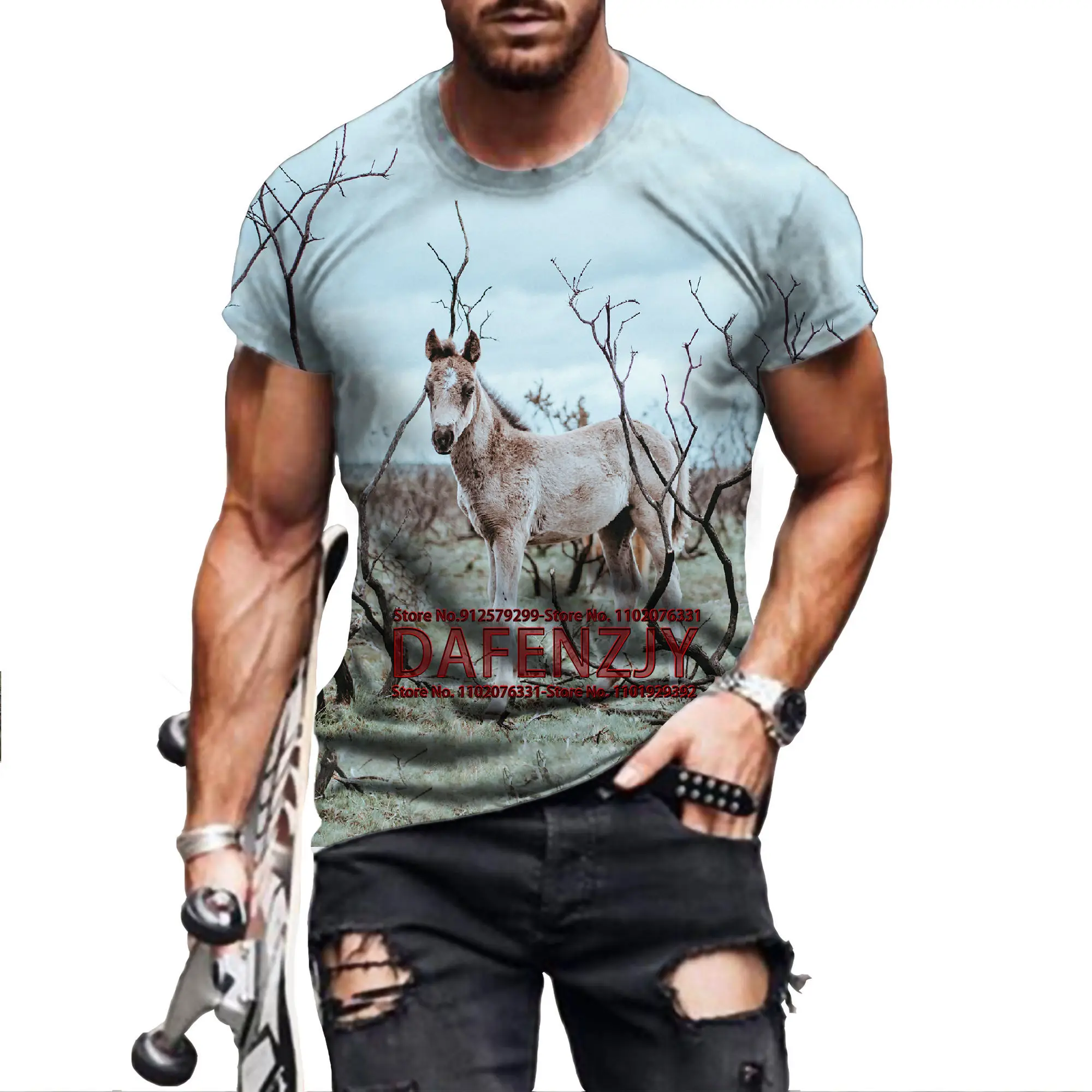 Men T Shirt Vintage T-shirt Animal Horse Personalized 3d Print Tops Street Casual Sports Tee