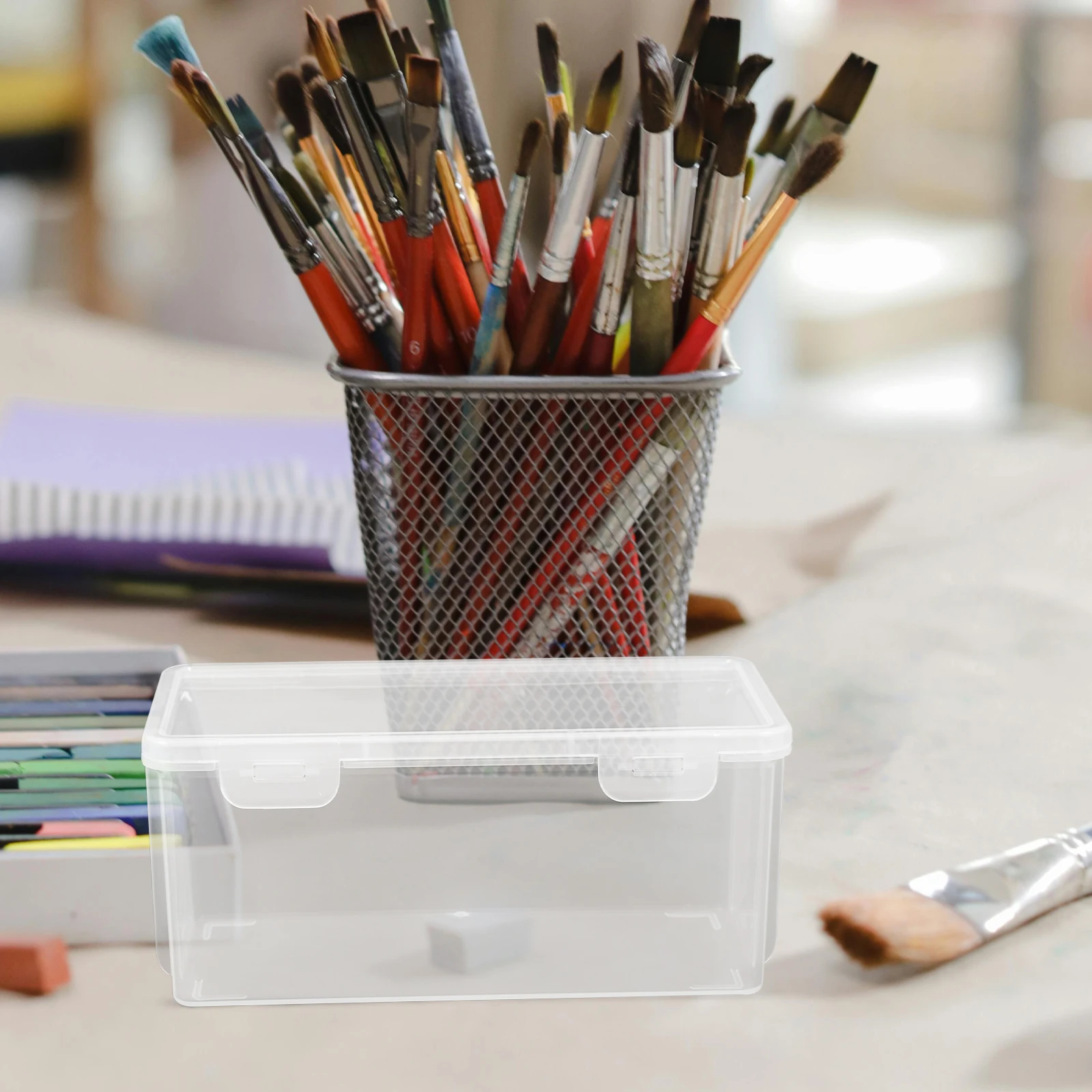 

3 Pcs Storage Box Clear Plastic Containers Lids Long PP Bulk Pencil Boxes Office Supply Case Paint Brush Craft Box Transparent