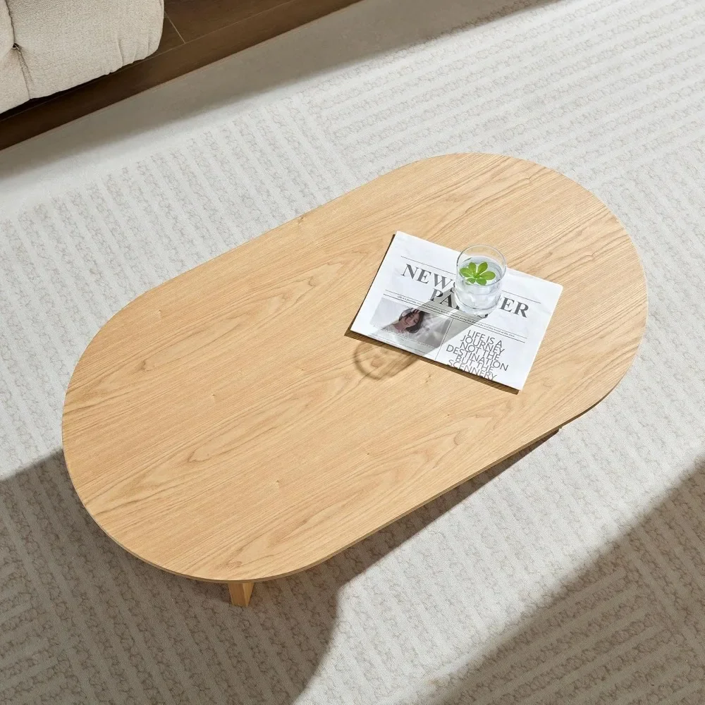 Z 39.37'' Oval Coffee Table For Living Room Pedestal Coffee Table Mid Century Modern Wood Table Easy Assembly Oak Home UseZ