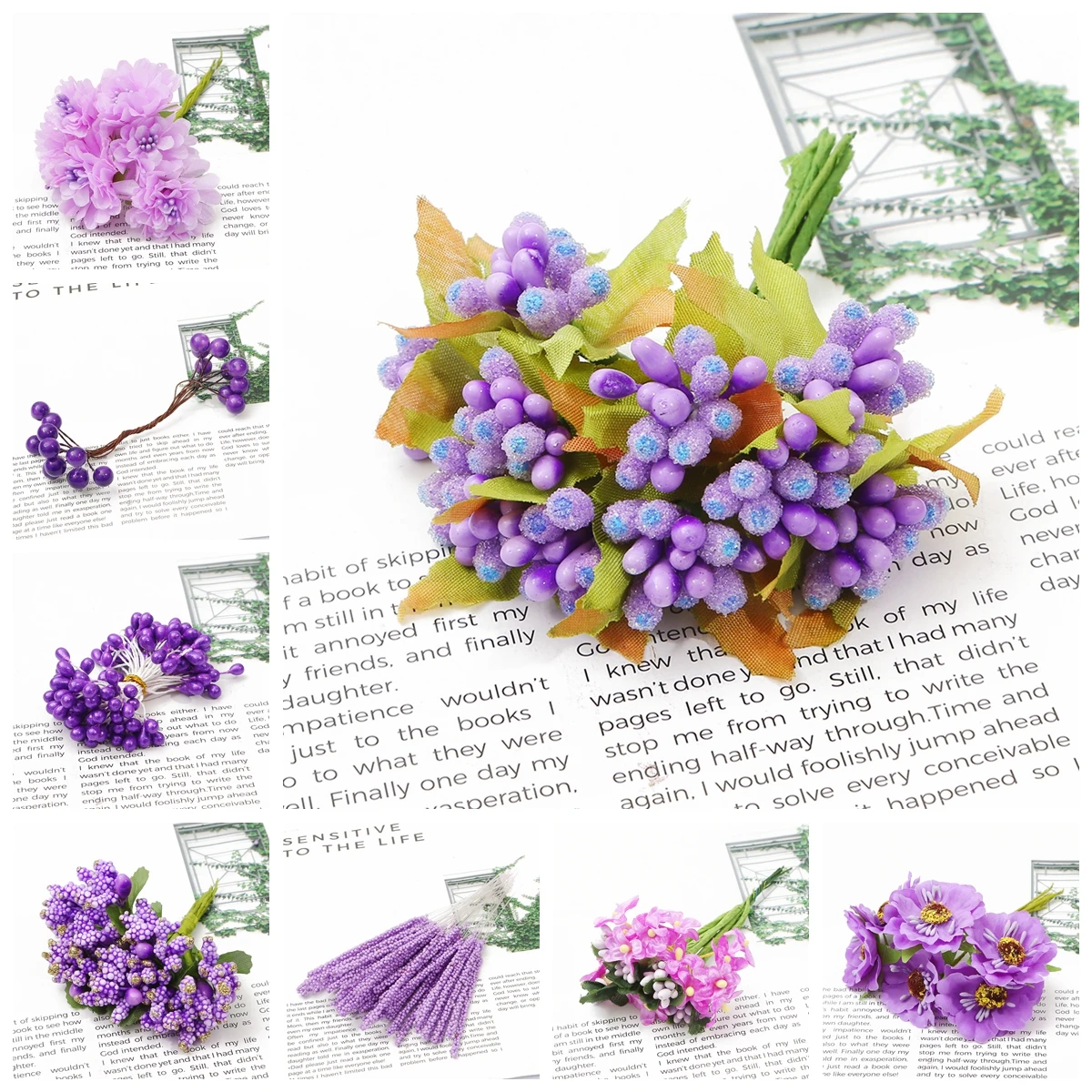 Lila künstliche Blumen simuliert Blumenstrauß Laverder Pflanzenblatt für Hochzeit Blumenzubehör Tischdekoration Party Home Decor – Detail 4