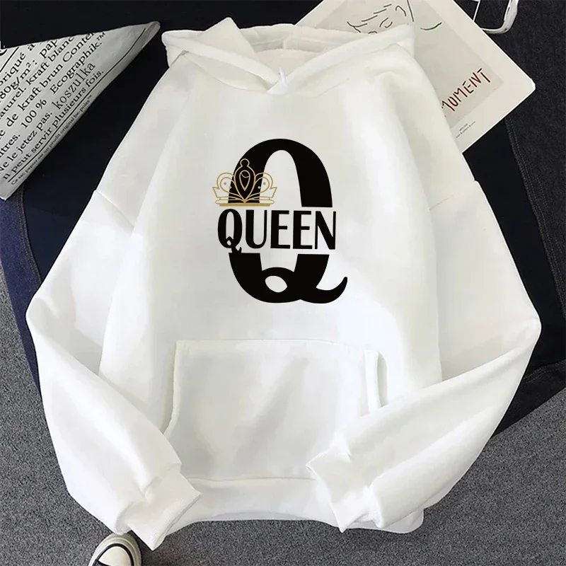 سترة بغطاء للرأس مطبوعة من King Queen للنساء والرجال للخريف والشتاء للأزواج مع قلنسوة وأكمام طويلة بلوفر منزلي مريح ودافئ