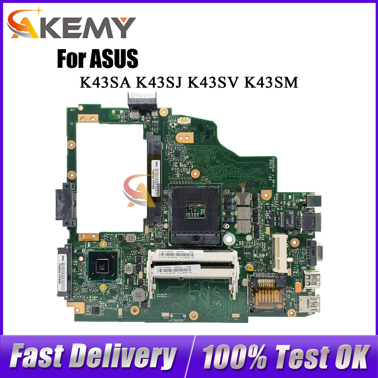 

K43SA Laptop Motherboard For ASUS K43S K43SM K43SV X43S K43SD K43SJ A43S Notebook Mainboard in stock 100% tests OK fast shipping