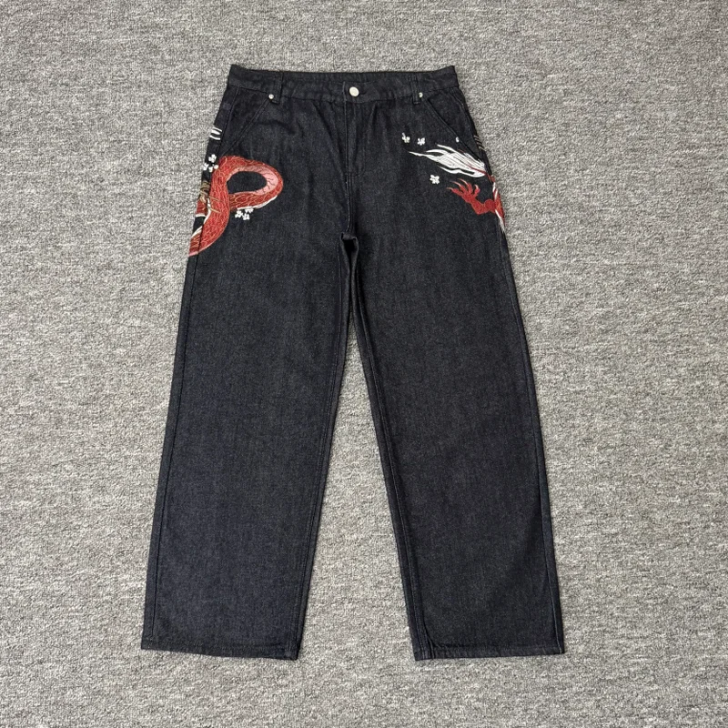 High Quality Red Dragon Embroidery Heavy Industry Cowboy Derschutze Jeans European American Fashion Sell Well Casual Pants