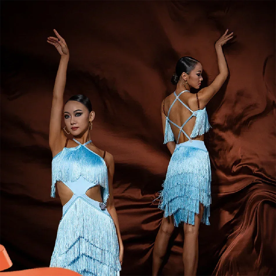 Competitie Stijldansen Kostuum Blote Rug Volledig Kwastje Vrouwelijke Latin Dans Jurk voor Dames Jurken