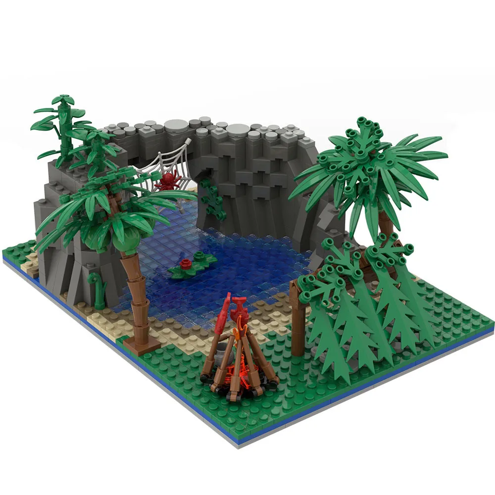 MOC Jungle Bonfire Montar Blocos de Construção, Sobrevivência nas Cenas da Natureza Selvagem, Acessórios, Figuras Compatíveis, Bricks Modelo DIY