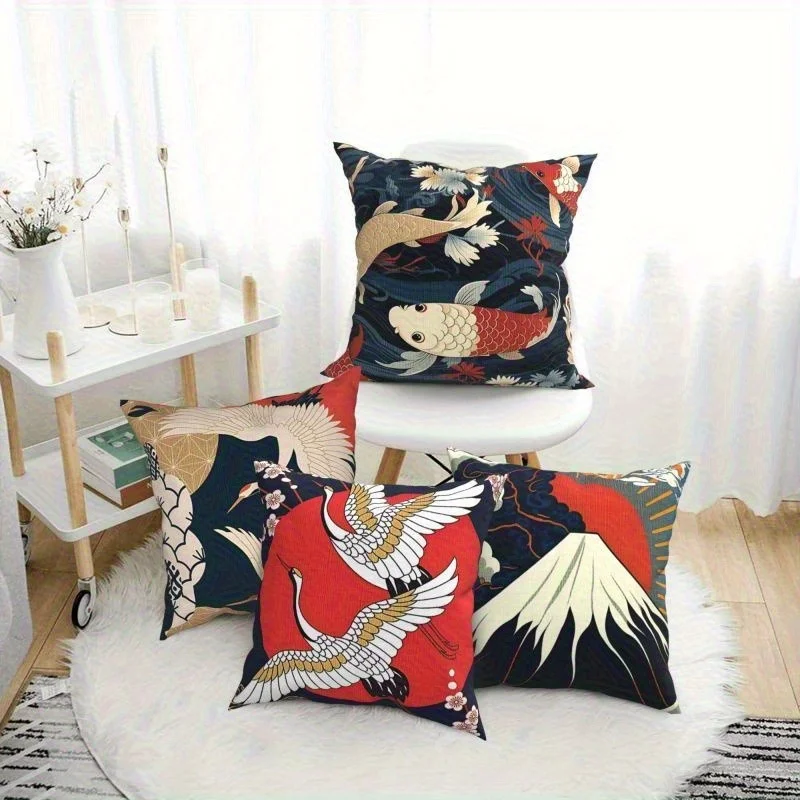 

Наволочка с цифровой печатью на тему белого чапли и горы Фудзи, короткий плюш, подходит для гостиных, спален, диванов, наволочка для декоративной подушки.