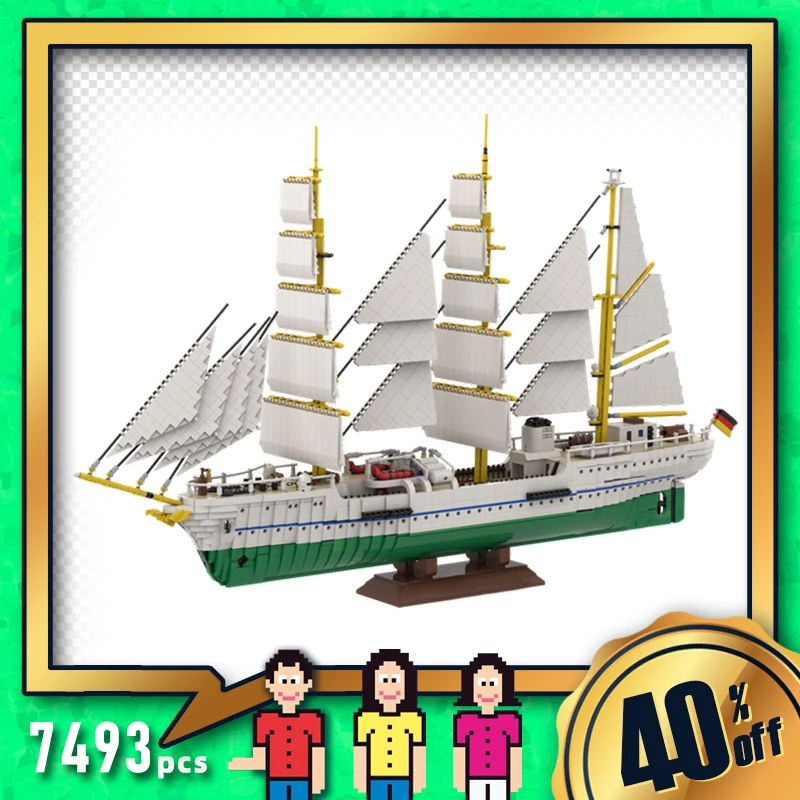 

moc building bricks military marine boats and ships German Navy training ship military sailboat for adults brick set