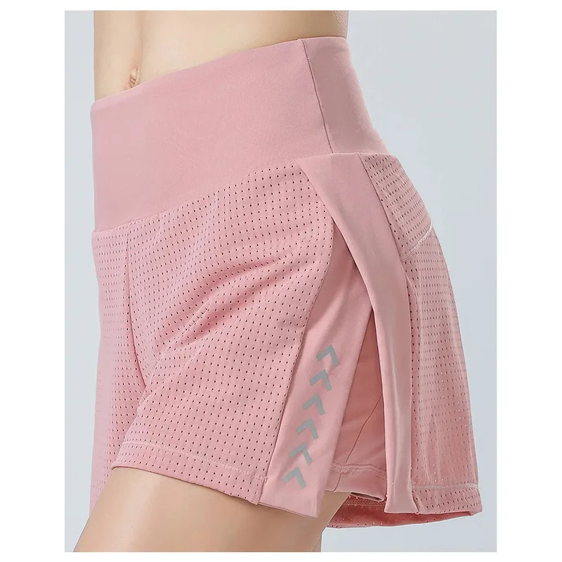 Summer High Waist Running Fitness Fake Two Pieces Yoga sport shorts Breathable Anti-glare Loose Fit with Pockets Women's Shorts