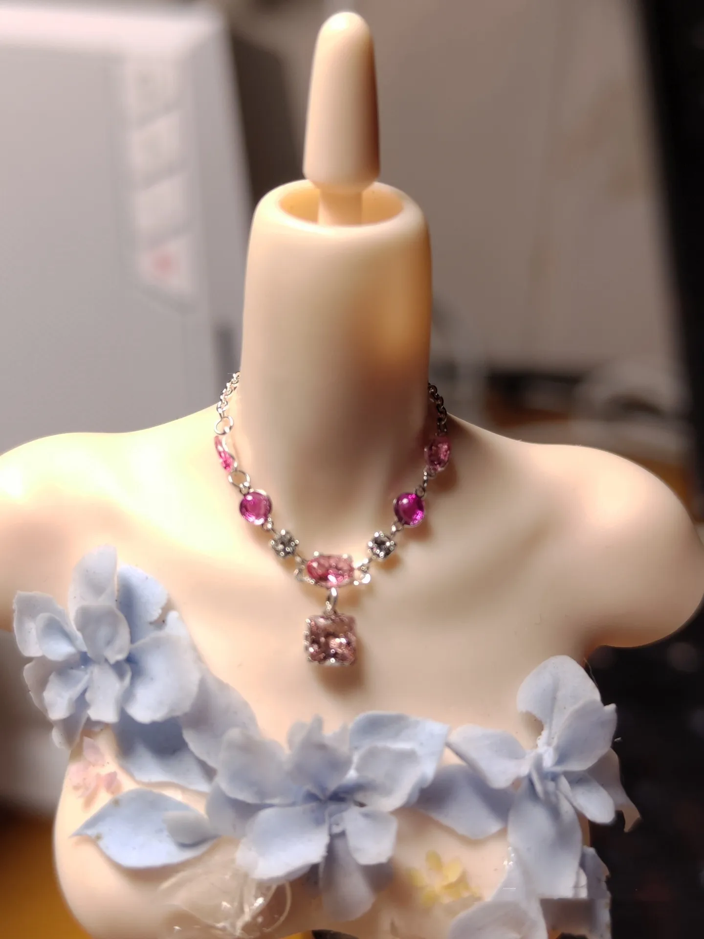 Simple Style Doll Necklace Rose Pink Zircon Necklace 1/6 BJD Doll Accessories Free Shipping