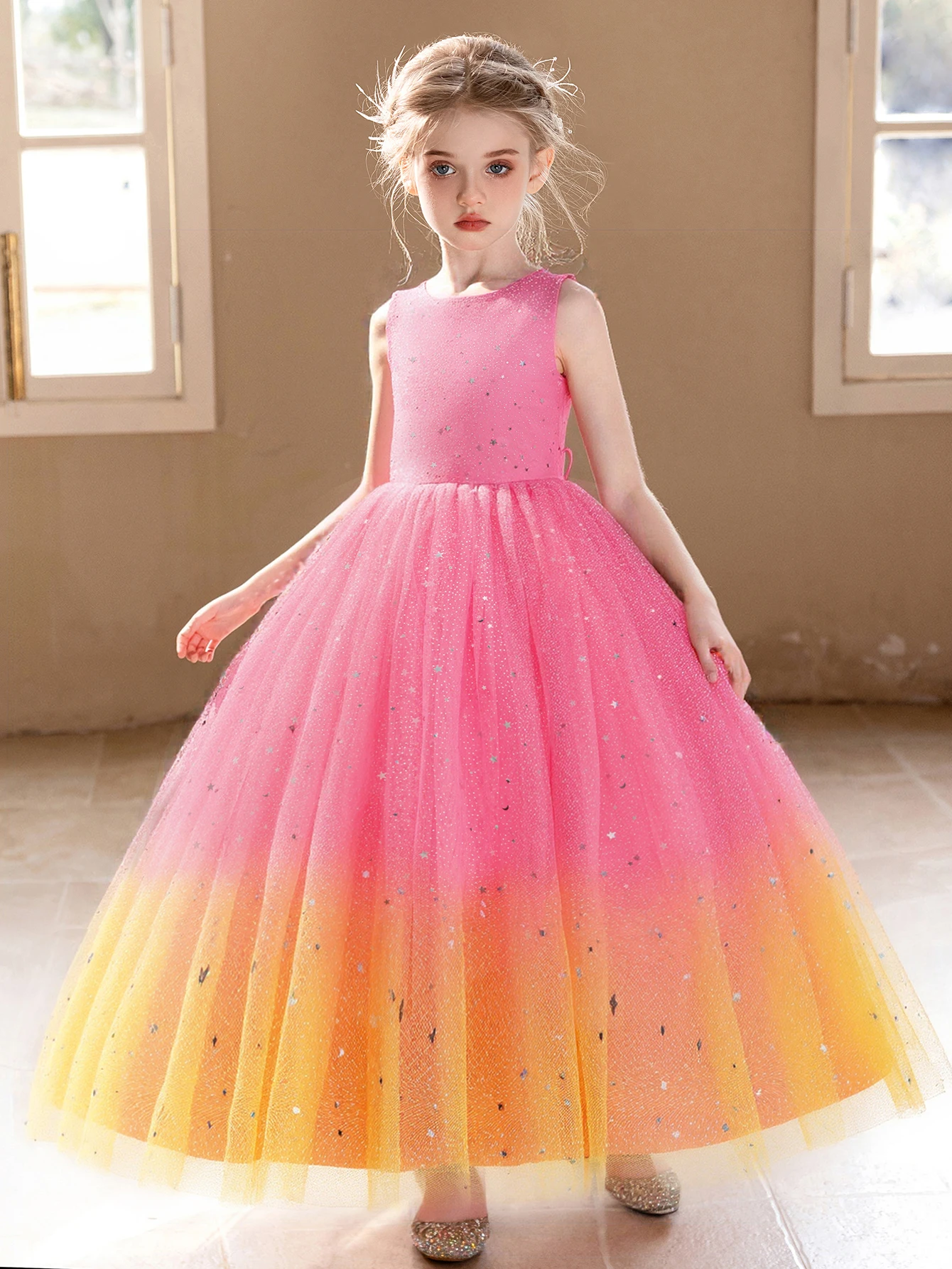 

Tween Girl Dress Elegant Pink Crooked Yellow Flower Girl Dress Pearl Bow Dress Princess Skirt Adult Ceremony Birthday Party