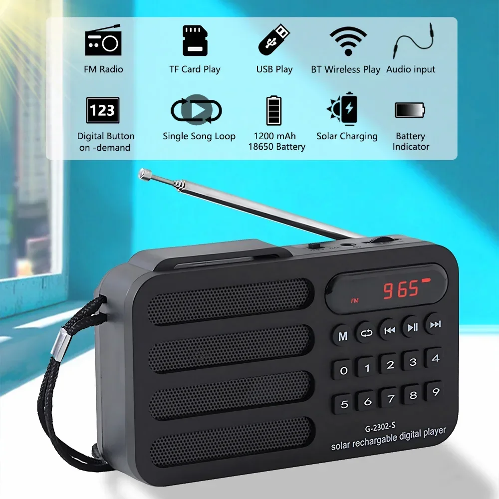 Portable Radio FM MP3 USB Bluetooth Wireless Speaker Support Solar Charging TF Card U-disk Music Player With FM Radio Receiver