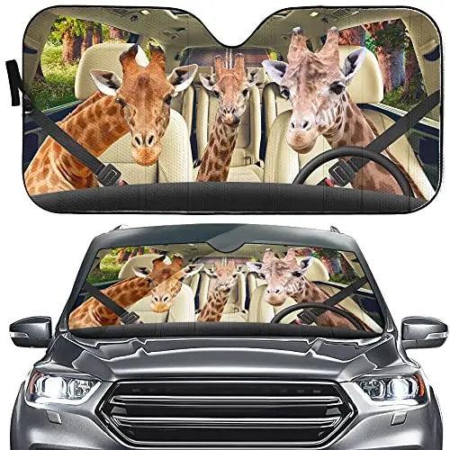 

YOSA Giraffe Driver Auto Sun Shade for Front Windshield Sunshade, Funny Deer Car Visor Decor Front Window, Giraffe Sun Shield Re