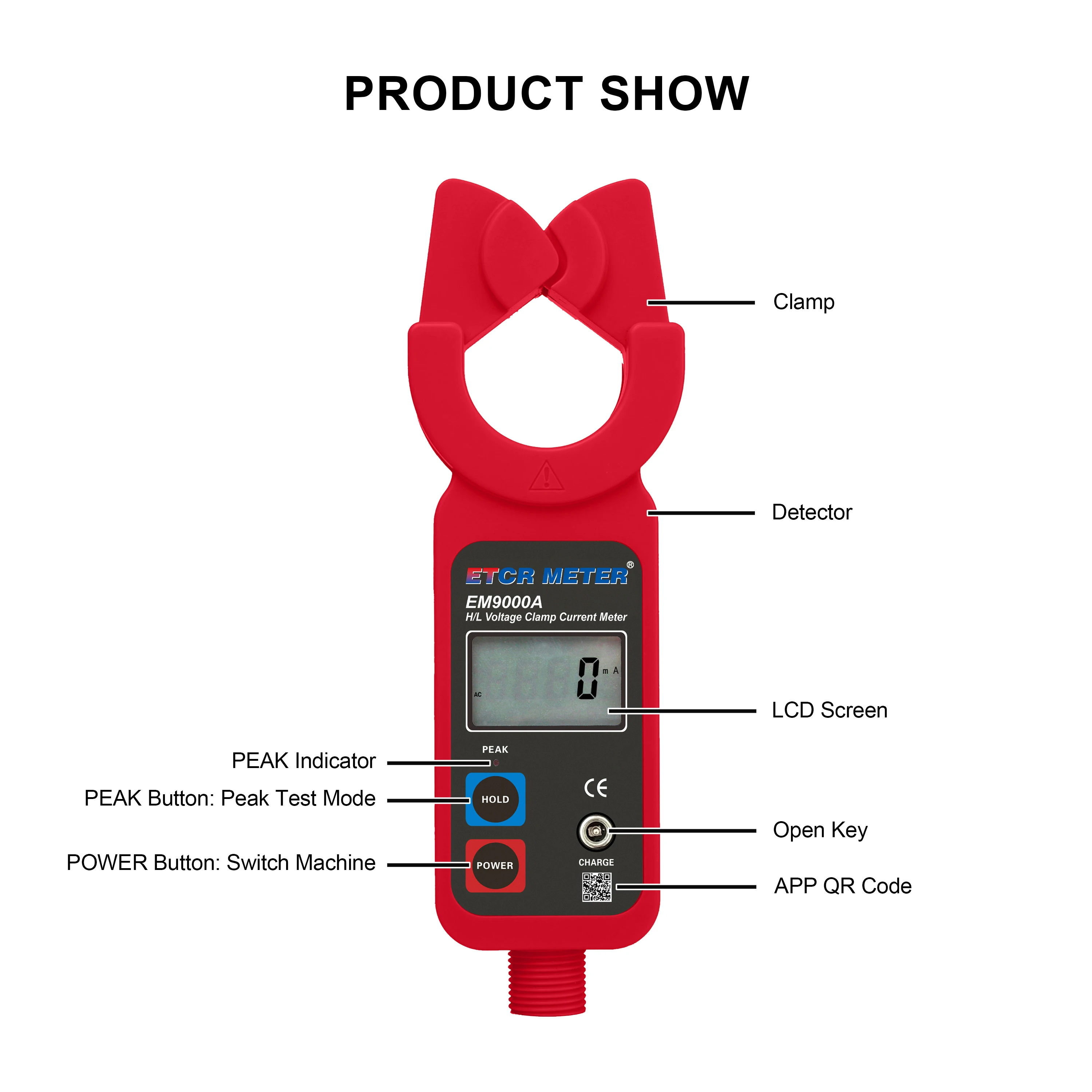 ETCR EM9000A Professional Electrician Overhaul Equipment H/L Voltage Clamp Current Meter