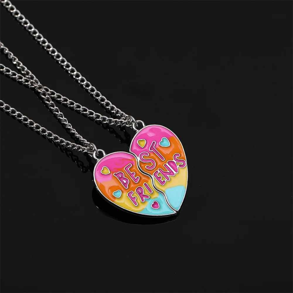 2pcs/Set Heart Best Friends Necklace for Women Luxuries Cartoon DIY Magnetism Broken Heart BFF Necklace Jewelry Accessories 2023