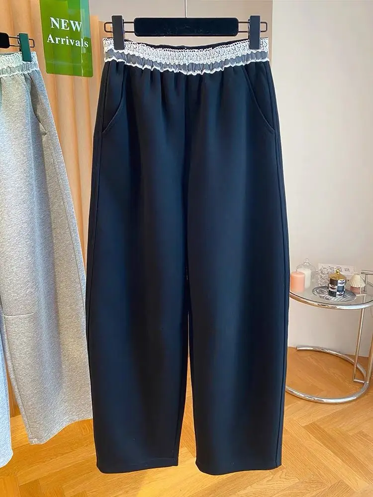 ارتفاع الخصر ey الدانتيل الربط سراويل تقليدية الرجال فضفاضة تناسب مستقيم الساق السراويل الخريف تصميم الإحساس تنوعا التخسيس طويلة... #4