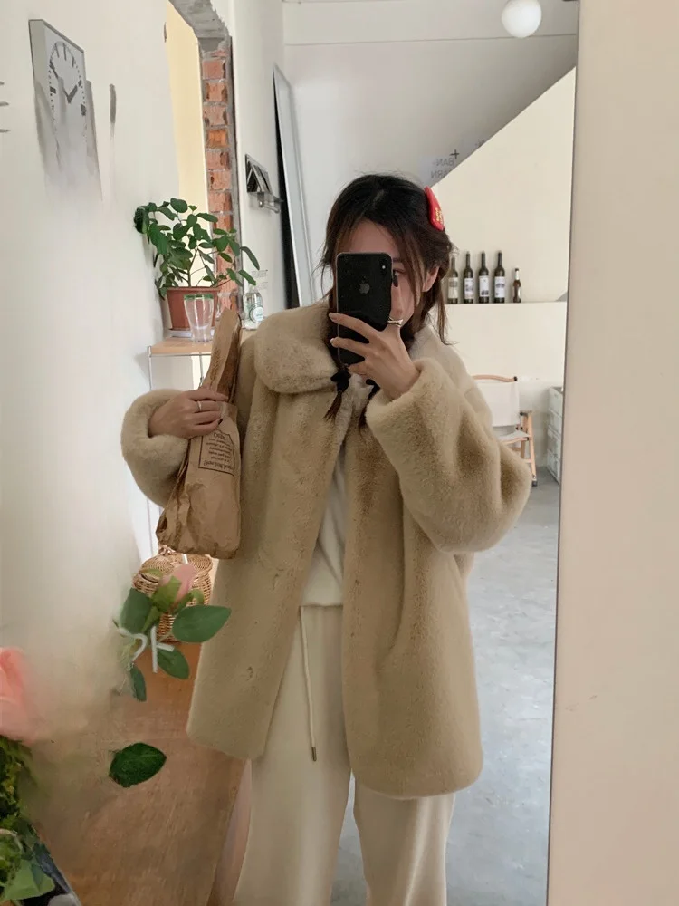 

TeeH экологически чистая шуба с медвежьим мехом, женская свободная зимняя шуба с воротником из искусственных волос, женское пальто больших размеров