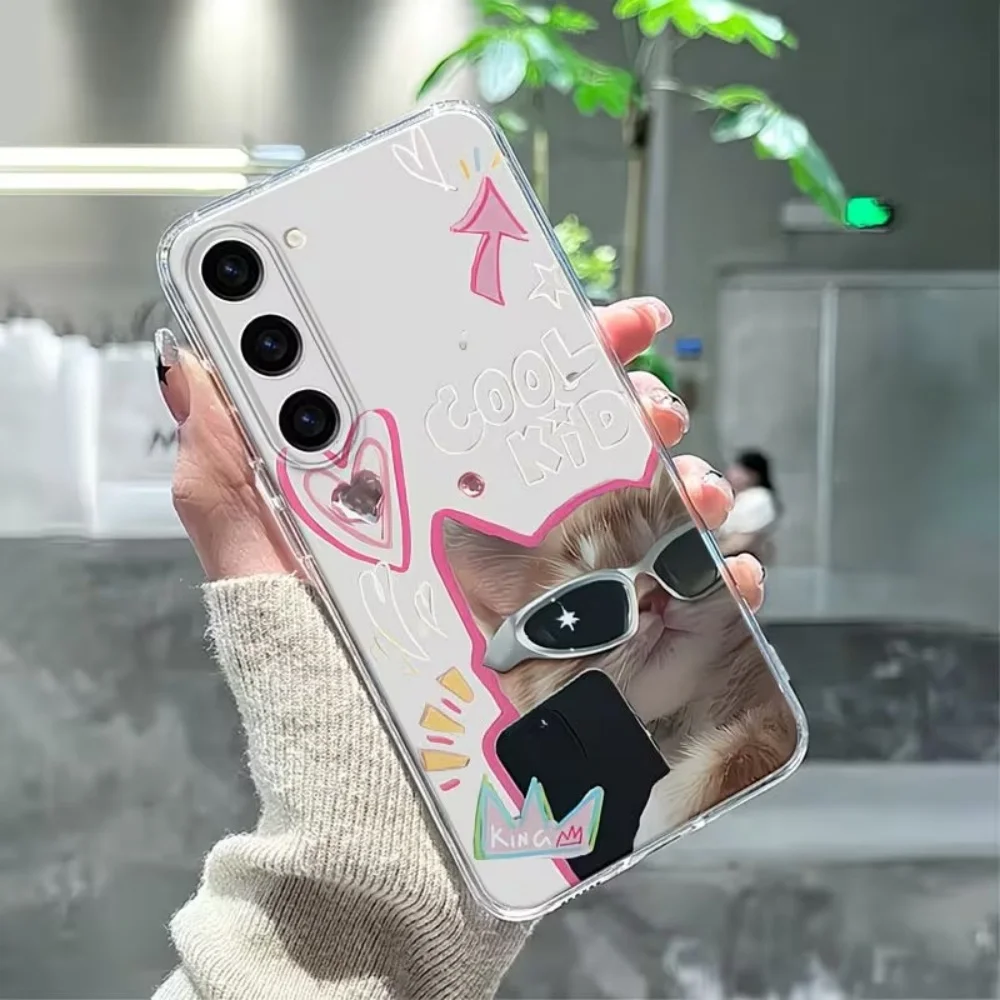 Cool Cat Clear TPU Phone Case For Samsung Galaxy S26 S25 S24 S23 S22 S21 S20 Ultra Plus FE Edge 2022 5G Anti Drop Protect Cover