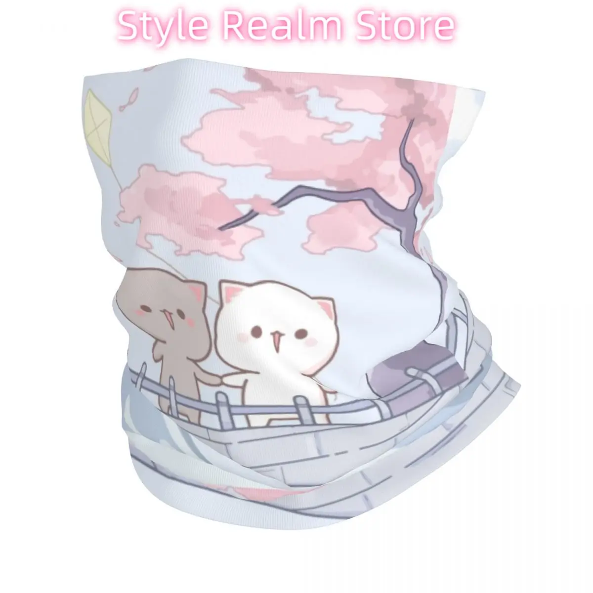 

Romantic Peach And Goma Mochi Cat Winter Headband Neck Warmer Men Women Ski Running Tube Scarf Face Bandana Gaiter
