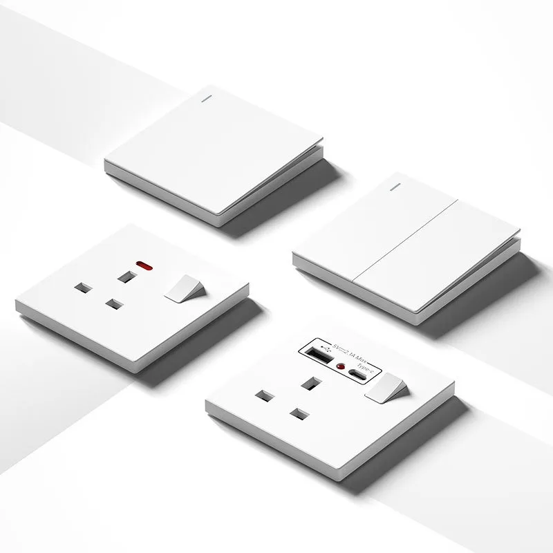 White Electrical light switch Panel Universal Dual USB 3-pin Outlet,UK Wall 20W Smart Type-C Fast Charging usb Socket AC110-250V