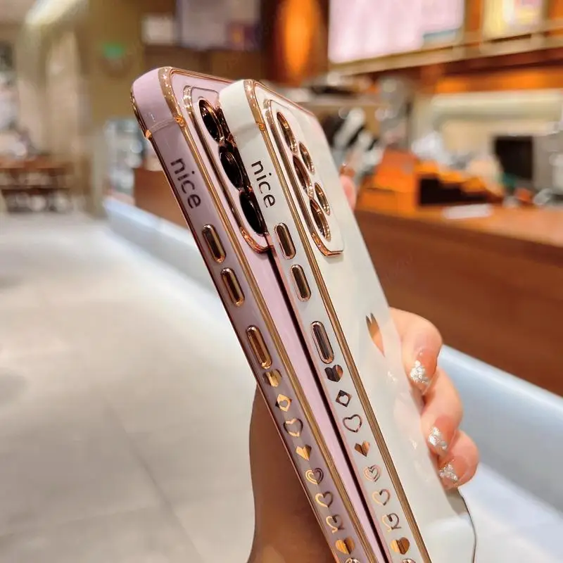 Luxury Plating Case For Samsung Galaxy A18 A17 A57 A55 5G S23 S24 FE S26 S25 S24 Ultra Love Heart Pattern Silicone Soft Cover