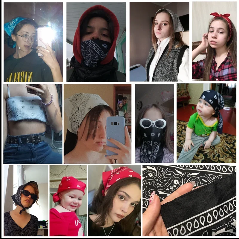 New Kerchief for Women Men Hip Hop Black Hair Band Neck Scarf Sports Headwear Square Scarves Print Handkerchief Bohemian Bandana